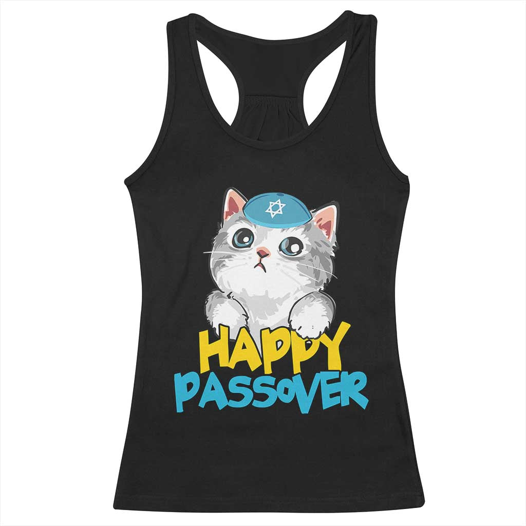 Happy Passover Cute Cat Racerback Tank Top Seder Jewish Pesach
