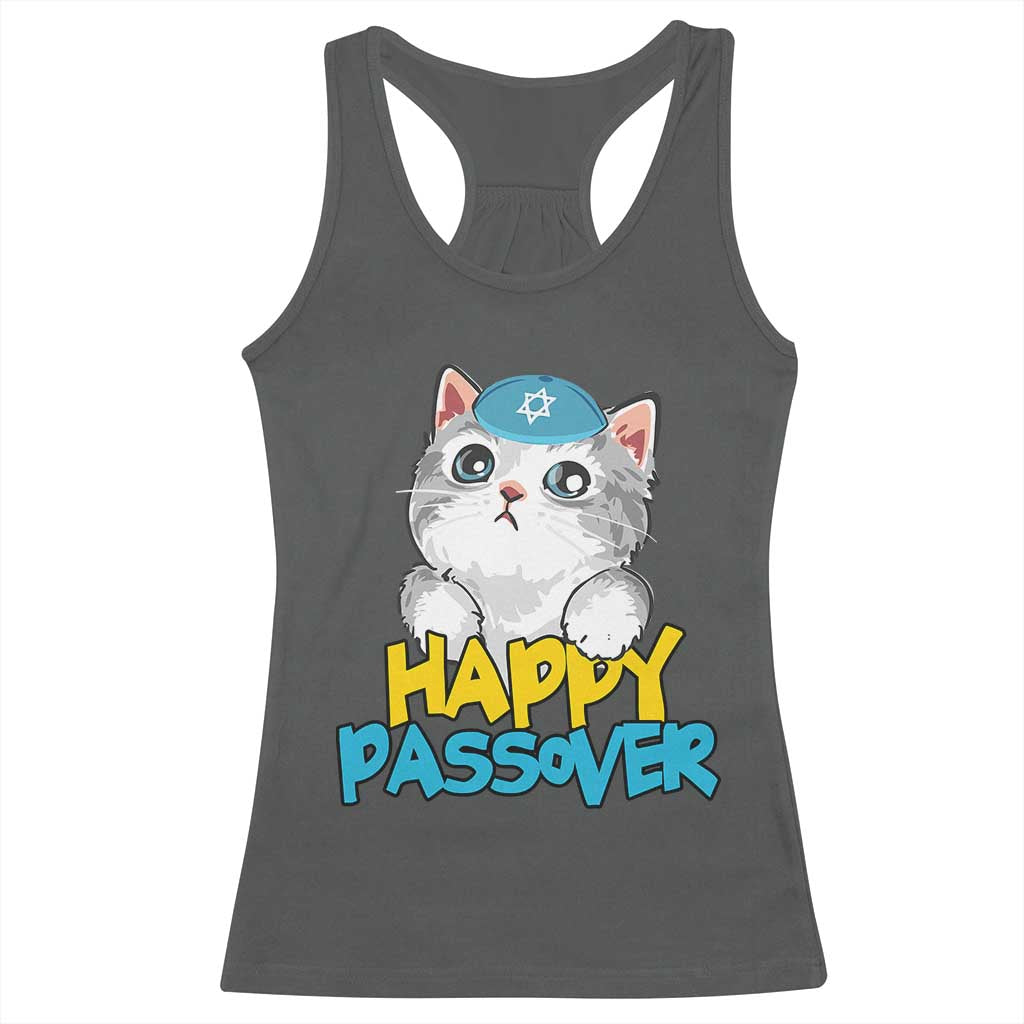 Happy Passover Cute Cat Racerback Tank Top Seder Jewish Pesach