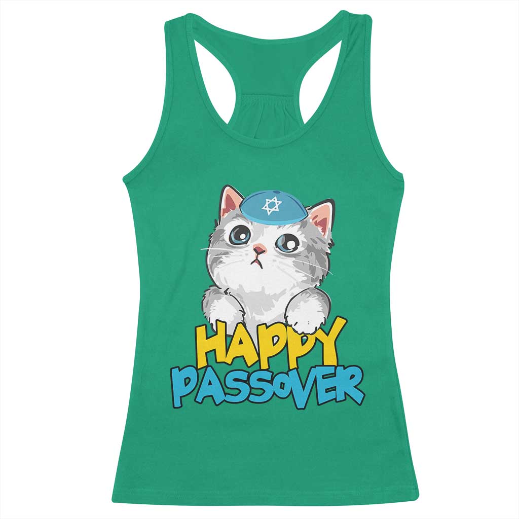 Happy Passover Cute Cat Racerback Tank Top Seder Jewish Pesach