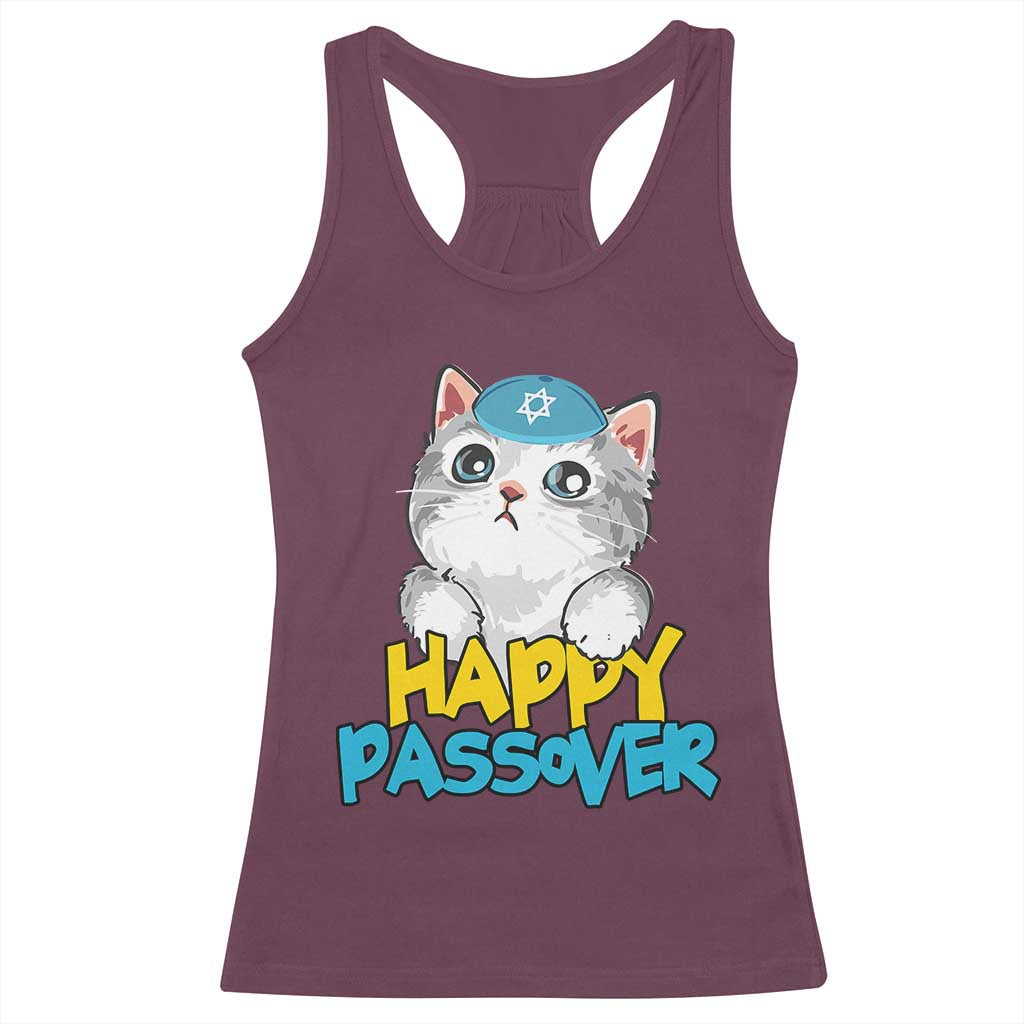 Happy Passover Cute Cat Racerback Tank Top Seder Jewish Pesach