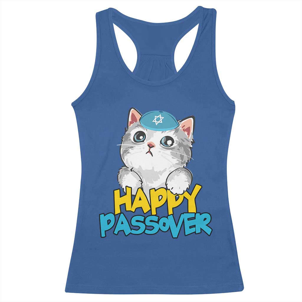 Happy Passover Cute Cat Racerback Tank Top Seder Jewish Pesach