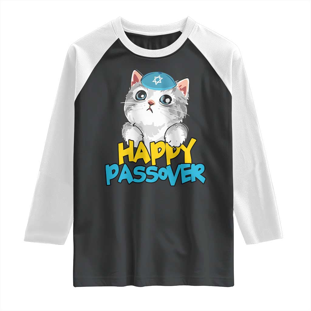 Happy Passover Cute Cat Raglan Shirt Seder Jewish Pesach