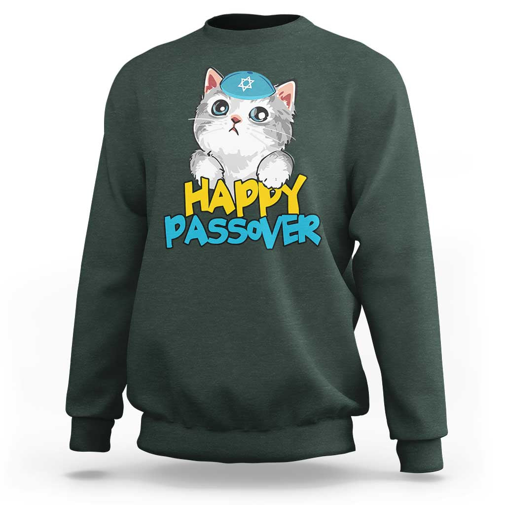 Happy Passover Cute Cat Sweatshirt Seder Jewish Pesach