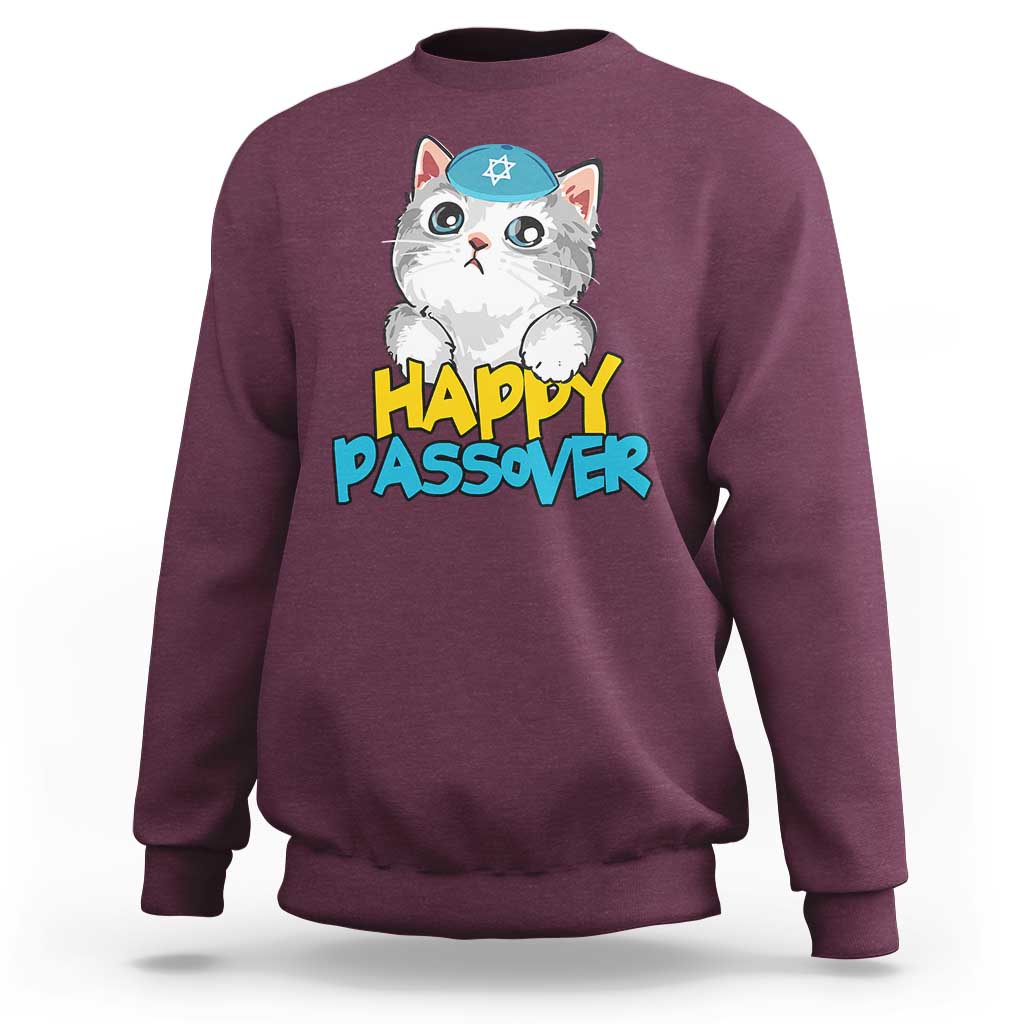 Happy Passover Cute Cat Sweatshirt Seder Jewish Pesach