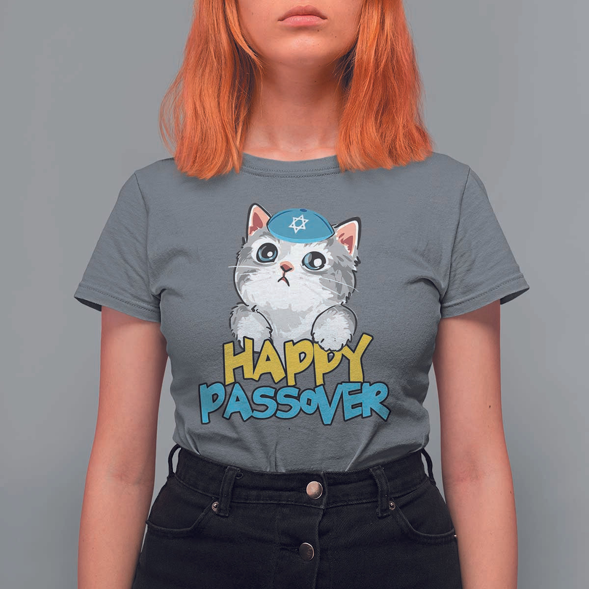 Happy Passover Cute Cat T Shirt For Women Seder Jewish Pesach
