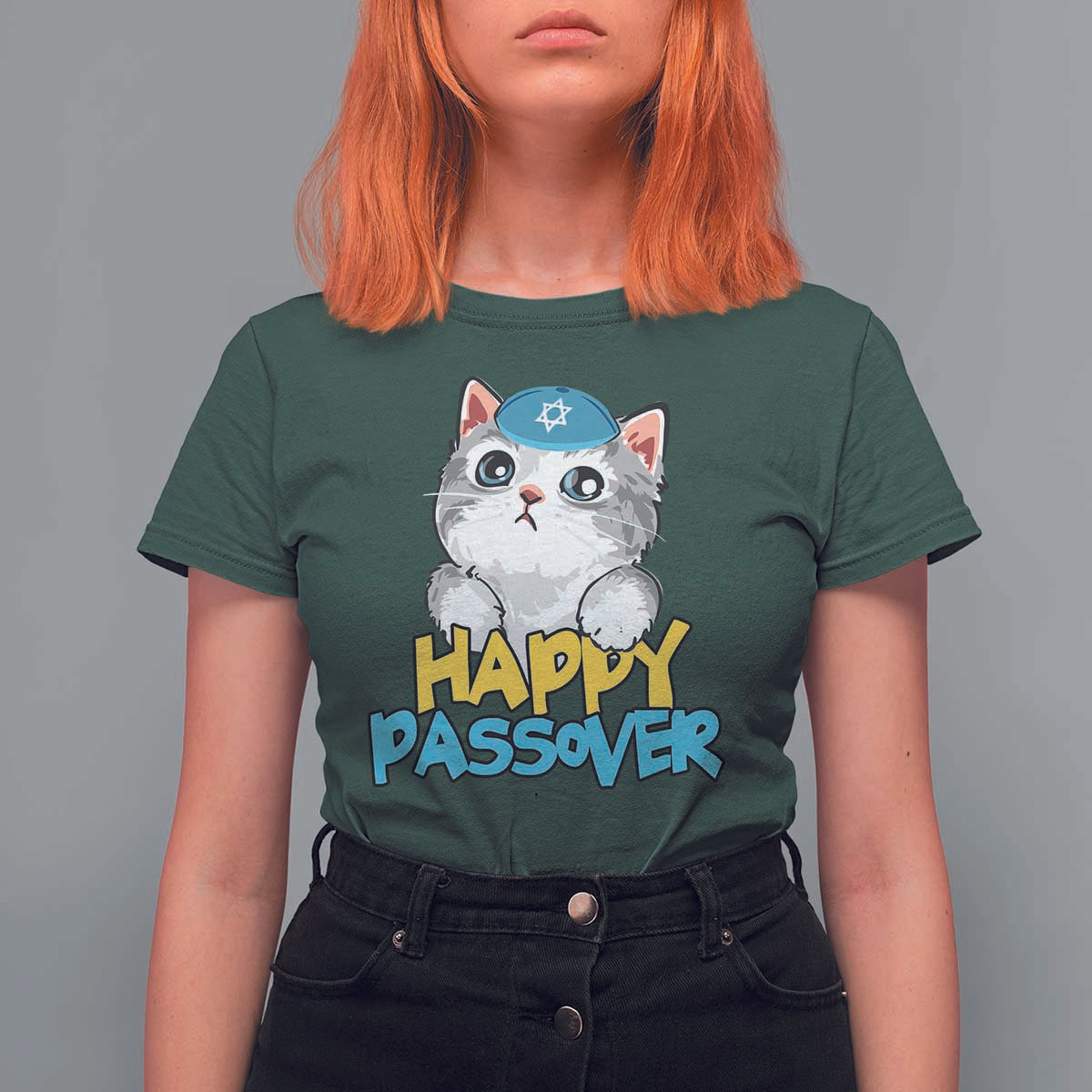 Happy Passover Cute Cat T Shirt For Women Seder Jewish Pesach