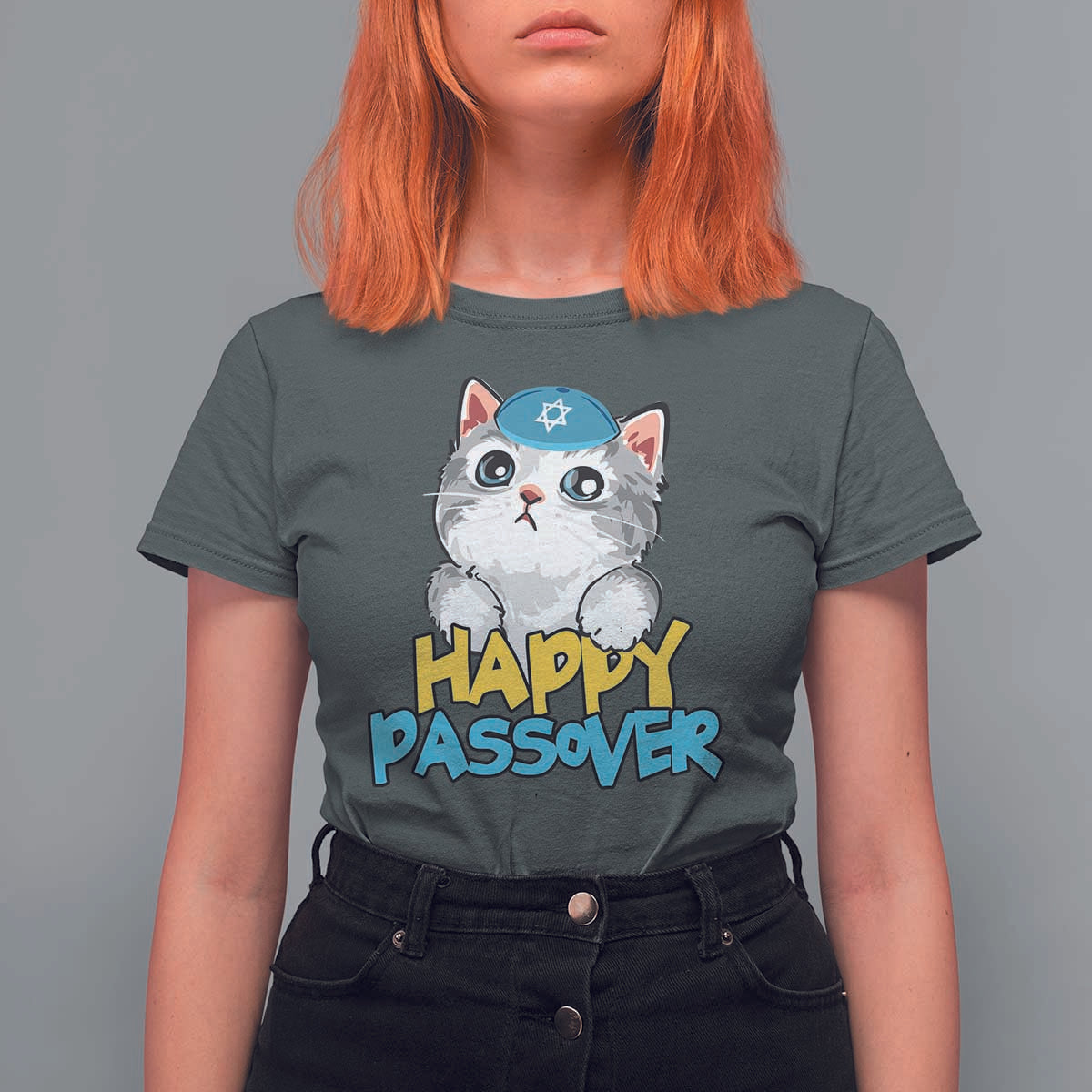 Happy Passover Cute Cat T Shirt For Women Seder Jewish Pesach