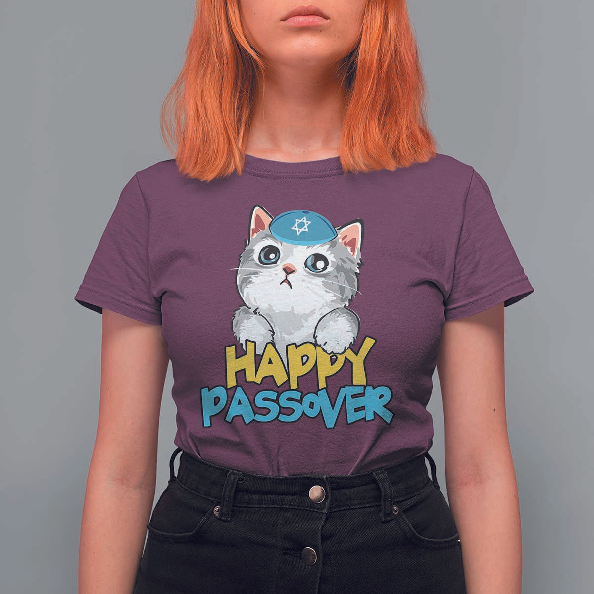 Happy Passover Cute Cat T Shirt For Women Seder Jewish Pesach