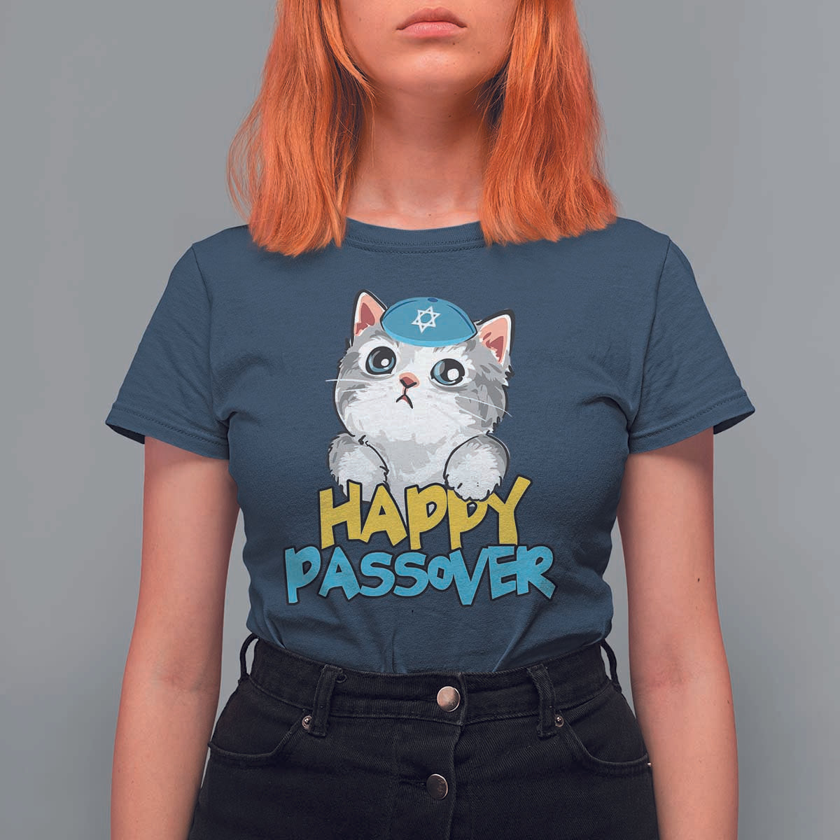 Happy Passover Cute Cat T Shirt For Women Seder Jewish Pesach