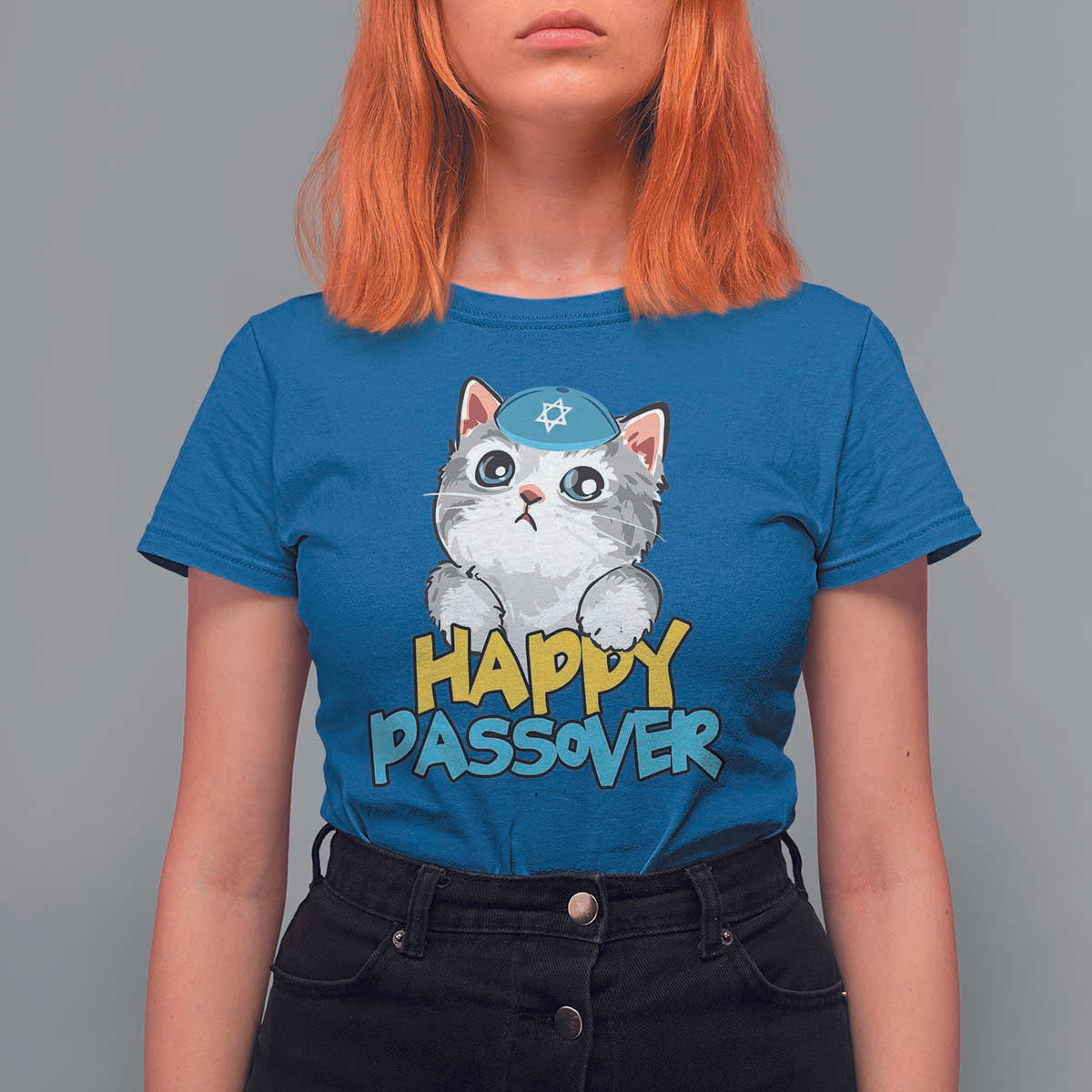 Happy Passover Cute Cat T Shirt For Women Seder Jewish Pesach
