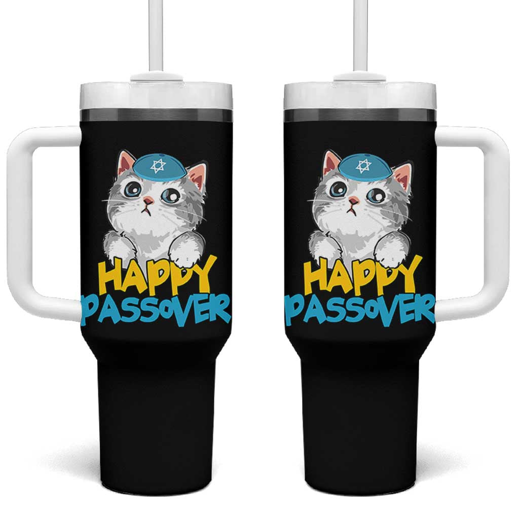 Happy Passover Cute Cat Tumbler With Handle Seder Jewish Pesach