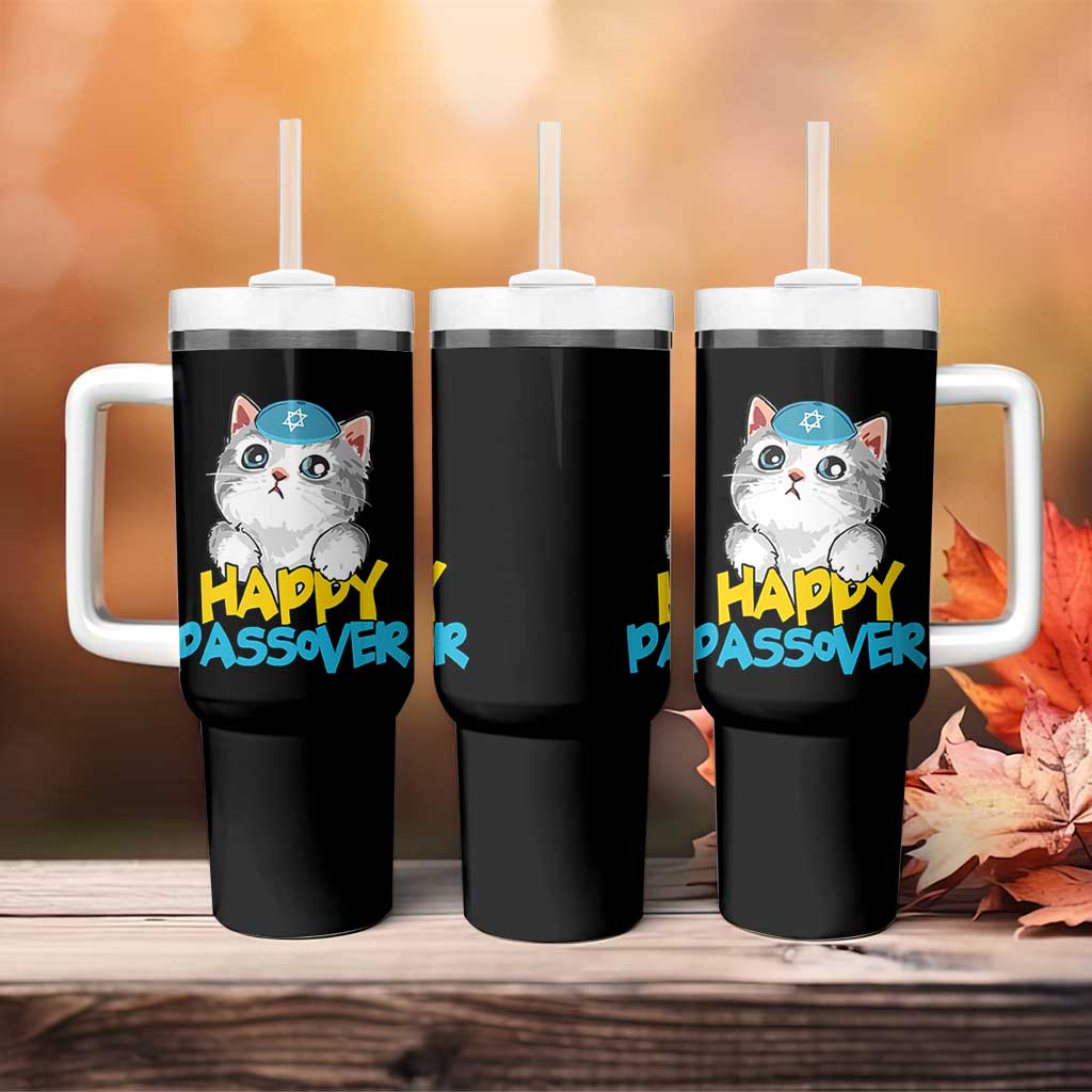 Happy Passover Cute Cat Tumbler With Handle Seder Jewish Pesach