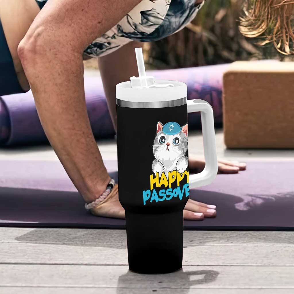 Happy Passover Cute Cat Tumbler With Handle Seder Jewish Pesach