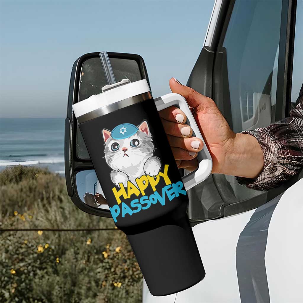 Happy Passover Cute Cat Tumbler With Handle Seder Jewish Pesach