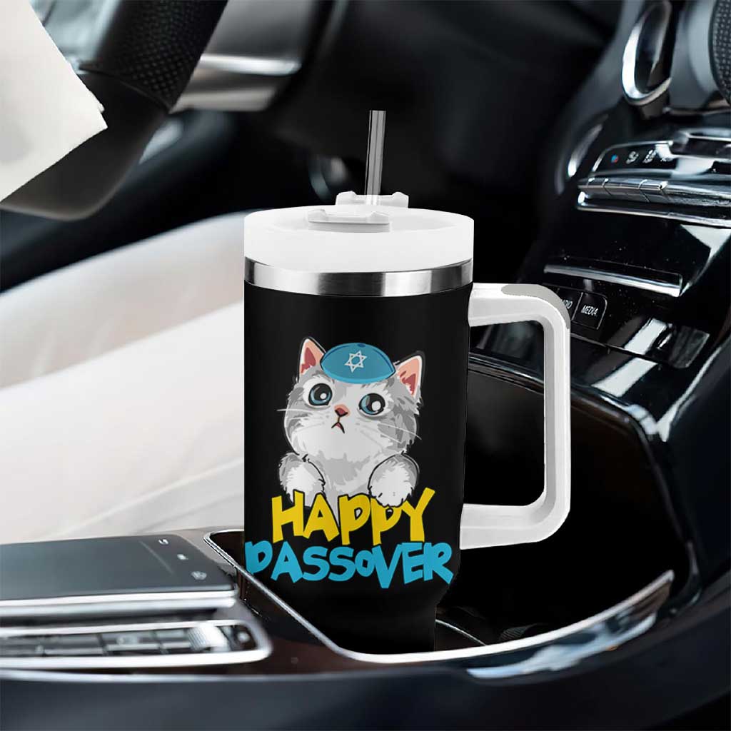 Happy Passover Cute Cat Tumbler With Handle Seder Jewish Pesach