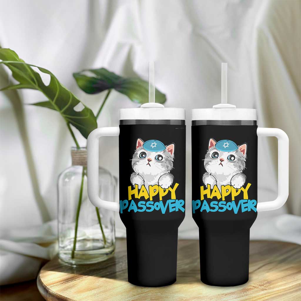 Happy Passover Cute Cat Tumbler With Handle Seder Jewish Pesach