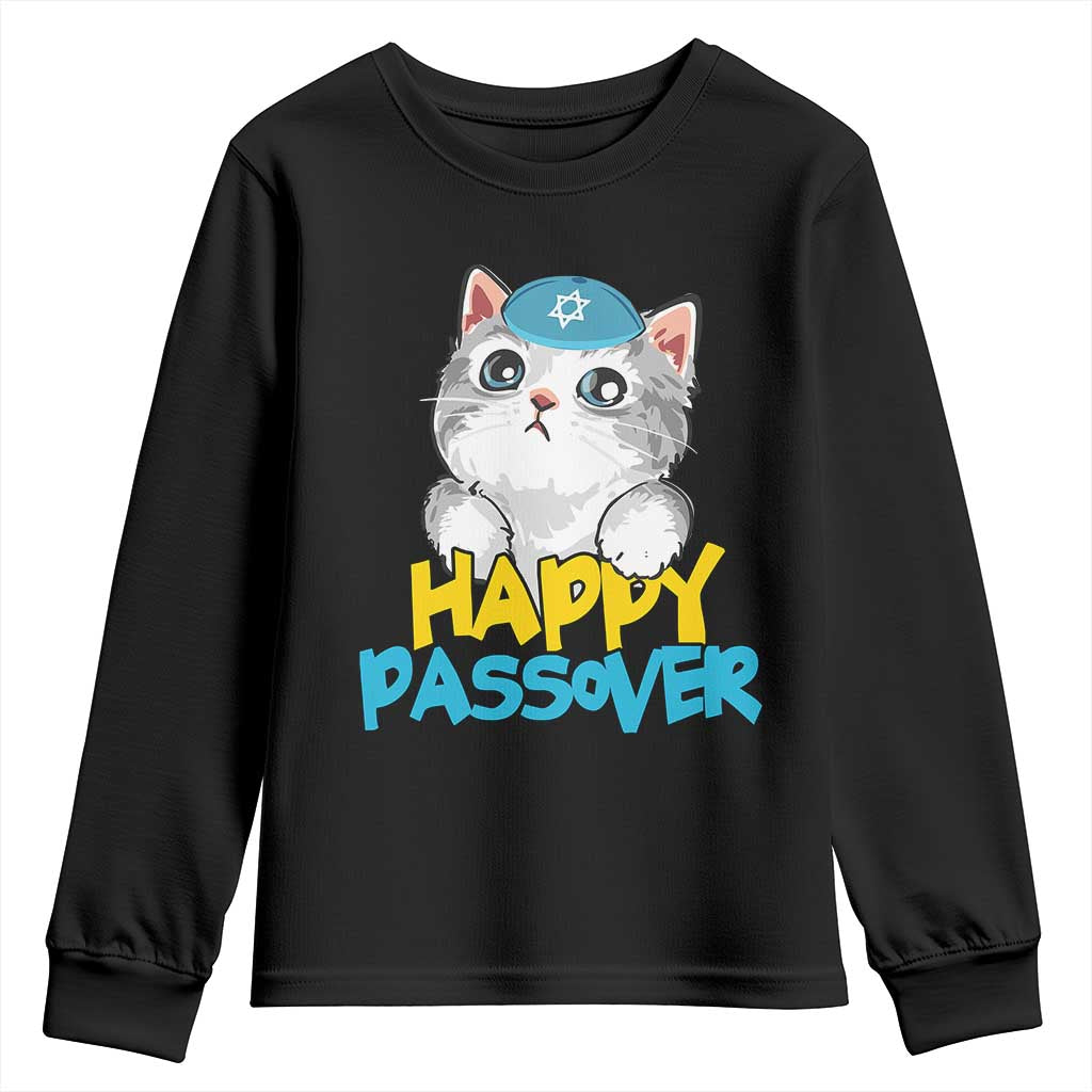 Happy Passover Cute Cat Youth Sweatshirt Seder Jewish Pesach