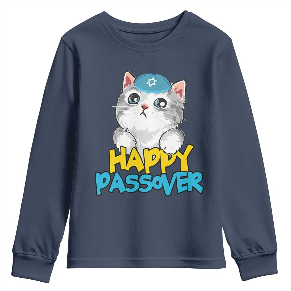 Happy Passover Cute Cat Youth Sweatshirt Seder Jewish Pesach