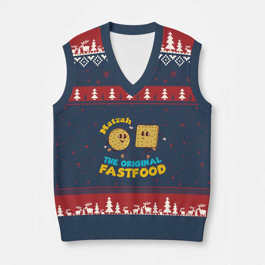Funny Passover Matzah V-Neck Knit Sweater Vest The Original Fast Food Seder Jewish - Wonder Print Shop