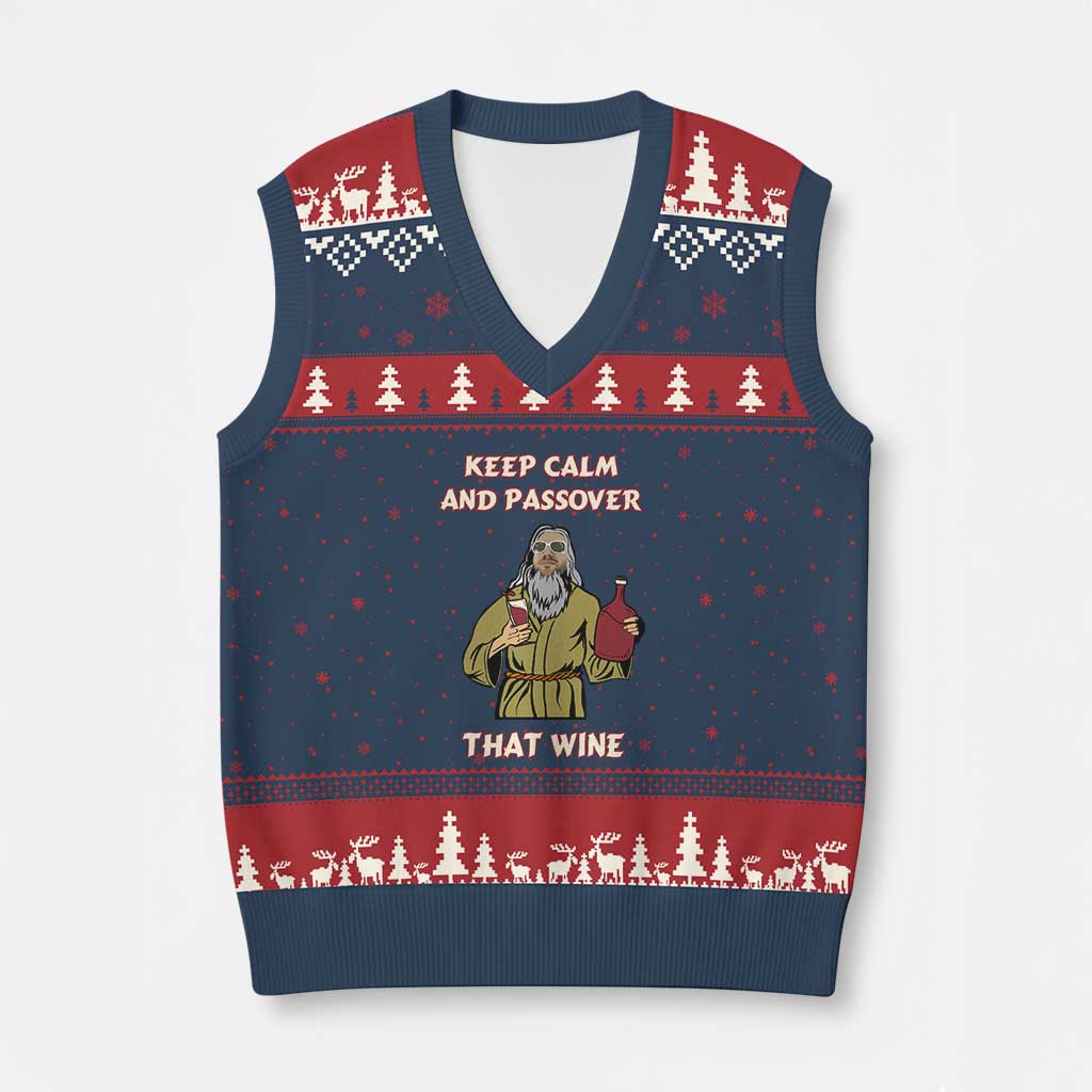 Funny Passover Drinking V-Neck Knit Sweater Vest Keep Calm And Passover That Wine Jewish - Wonder Print Shop