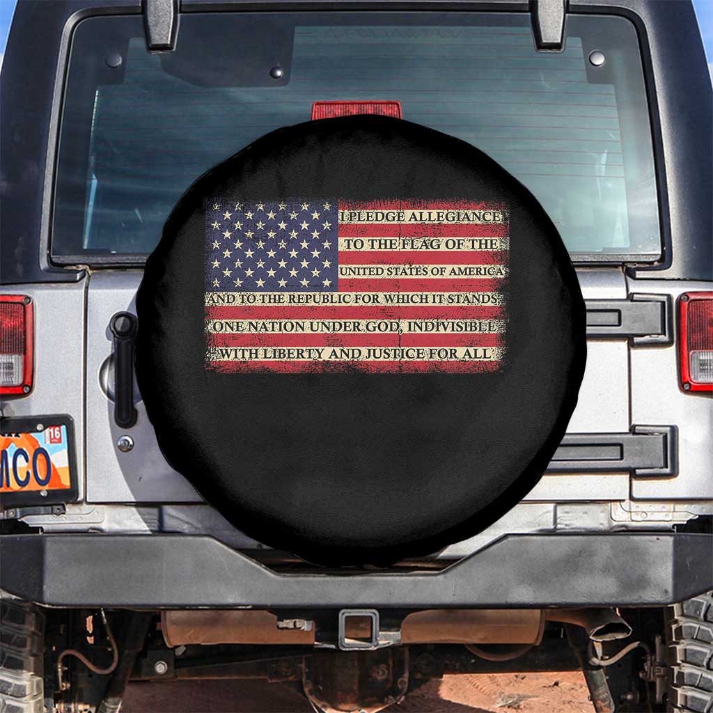 Pledge of Allegiance USA Flag Vintage Patriotic Graphic Spare Tire Cover One Nation Under God Liberty and Justice for All