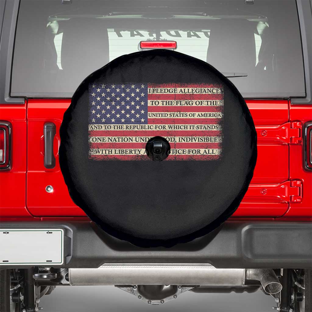 Pledge of Allegiance USA Flag Vintage Patriotic Graphic Spare Tire Cover One Nation Under God Liberty and Justice for All