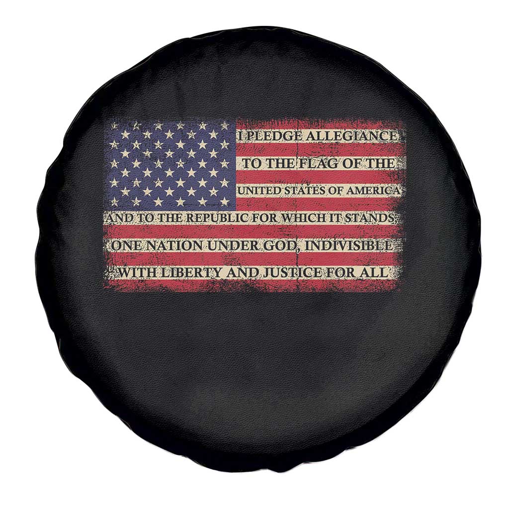 Pledge of Allegiance USA Flag Vintage Patriotic Graphic Spare Tire Cover One Nation Under God Liberty and Justice for All