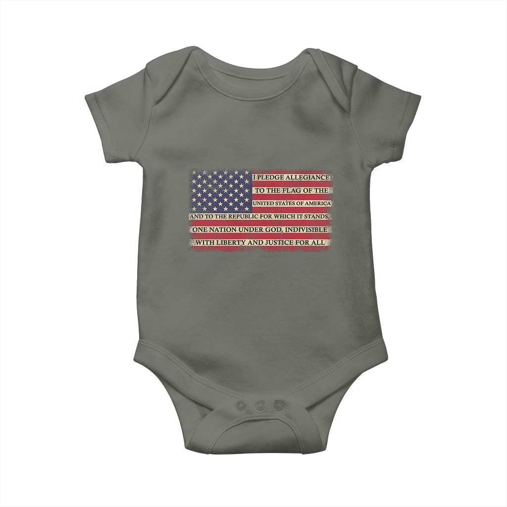 Pledge of Allegiance USA Flag Vintage Patriotic Graphic Baby Onesie One Nation Under God Liberty and Justice for All
