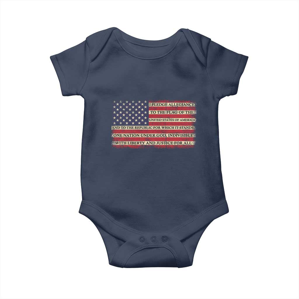 Pledge of Allegiance USA Flag Vintage Patriotic Graphic Baby Onesie One Nation Under God Liberty and Justice for All
