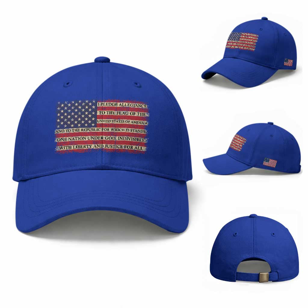 Pledge of Allegiance USA Flag Vintage Patriotic Graphic Baseball Cap One Nation Under God Liberty and Justice for All