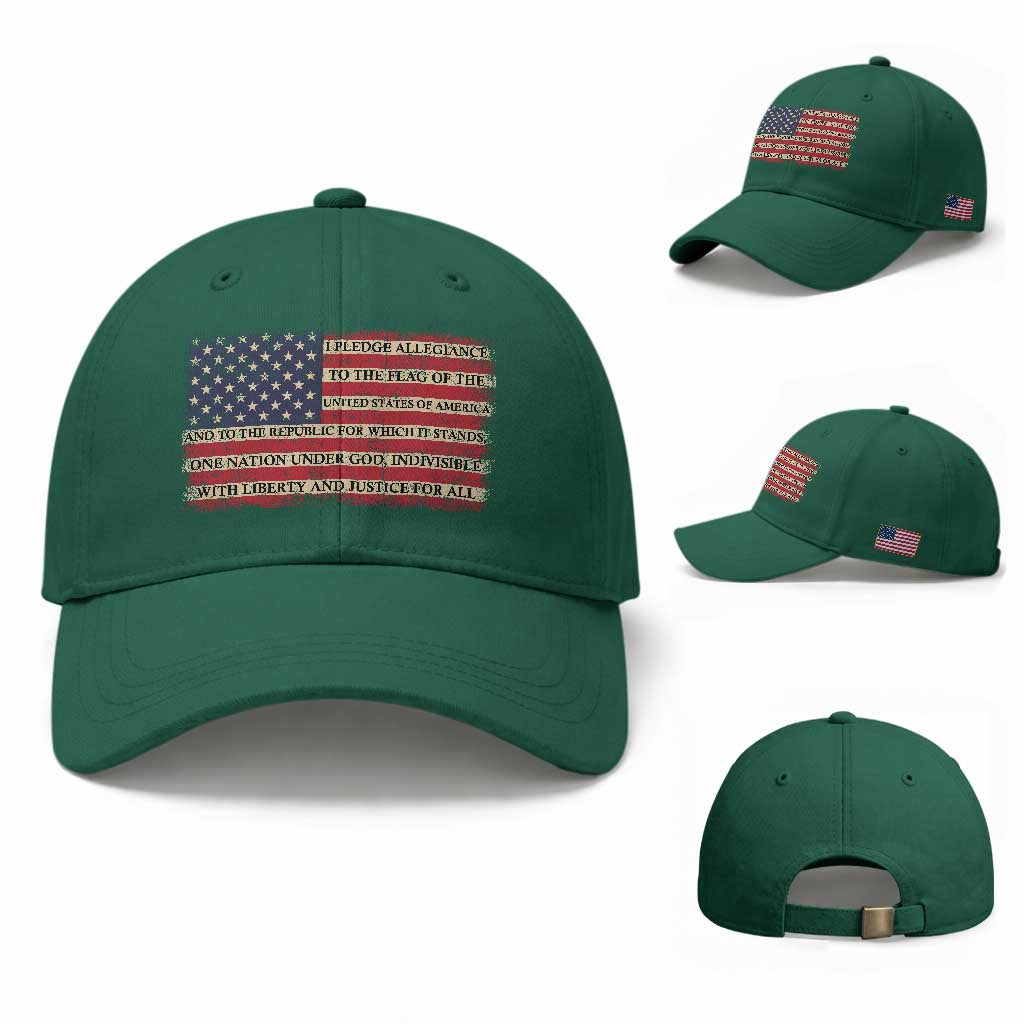 Pledge of Allegiance USA Flag Vintage Patriotic Graphic Baseball Cap One Nation Under God Liberty and Justice for All