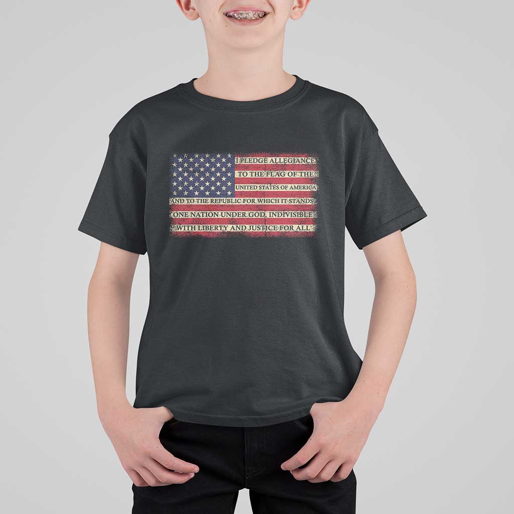 Pledge of Allegiance USA Flag Vintage Patriotic Graphic T Shirt For Kid One Nation Under God Liberty and Justice for All
