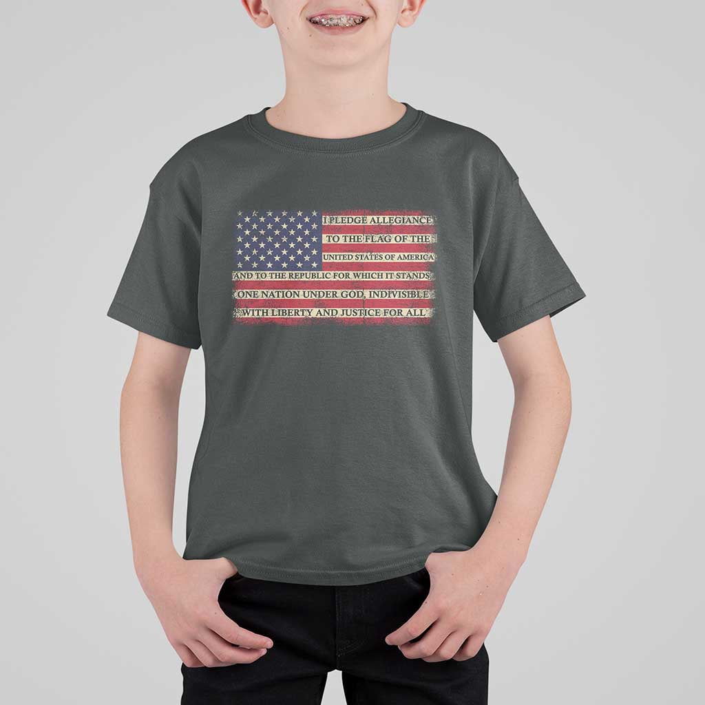 Pledge of Allegiance USA Flag Vintage Patriotic Graphic T Shirt For Kid One Nation Under God Liberty and Justice for All