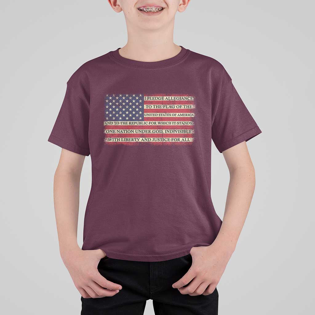 Pledge of Allegiance USA Flag Vintage Patriotic Graphic T Shirt For Kid One Nation Under God Liberty and Justice for All