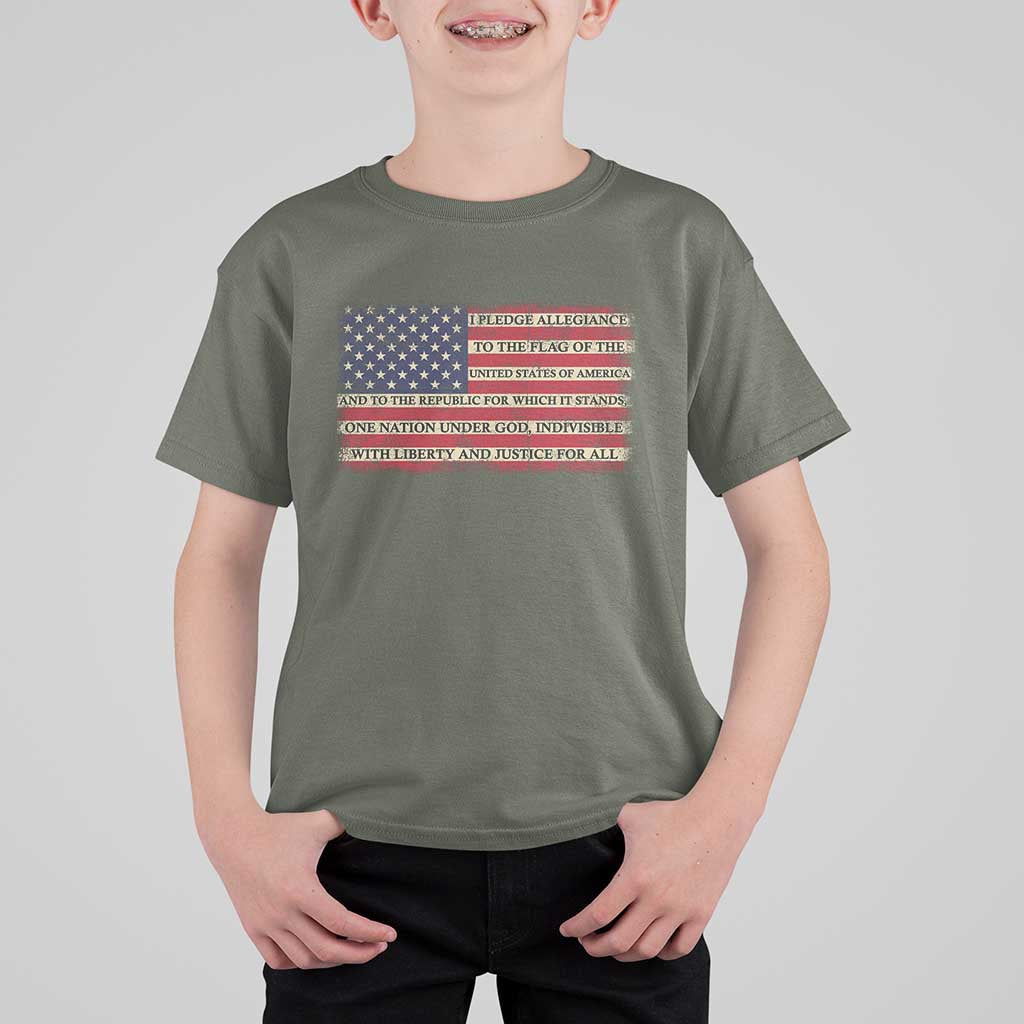 Pledge of Allegiance USA Flag Vintage Patriotic Graphic T Shirt For Kid One Nation Under God Liberty and Justice for All