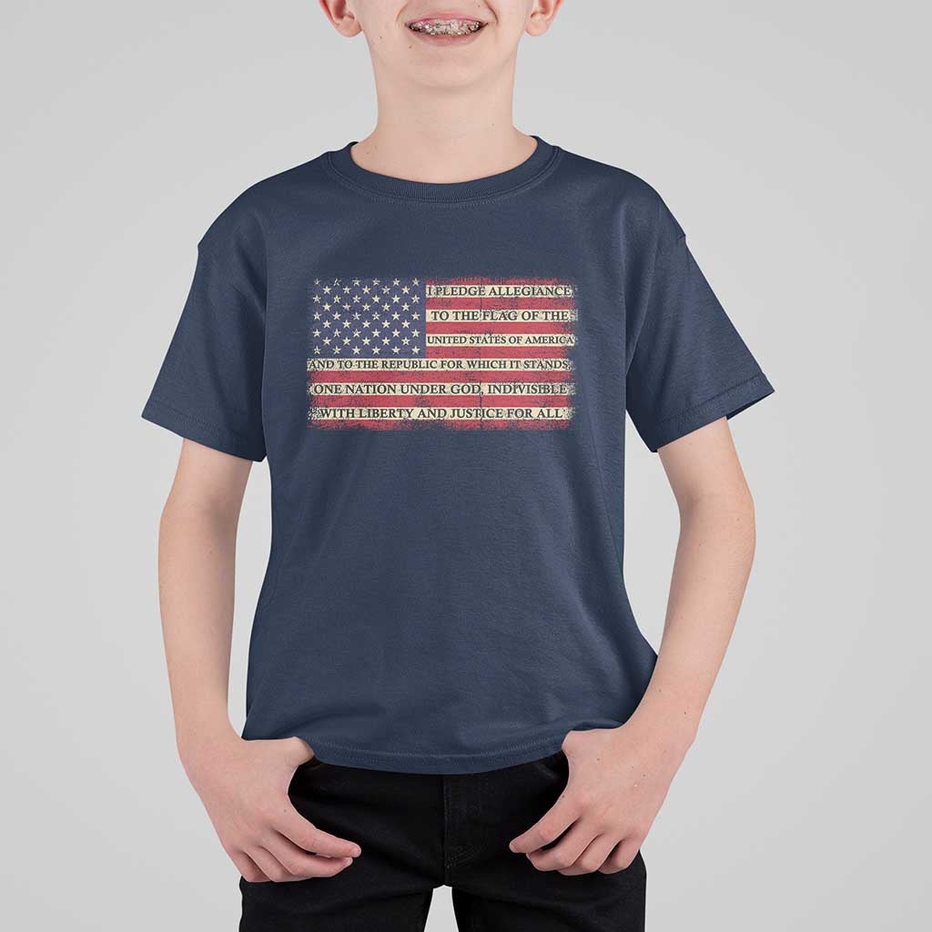 Pledge of Allegiance USA Flag Vintage Patriotic Graphic T Shirt For Kid One Nation Under God Liberty and Justice for All