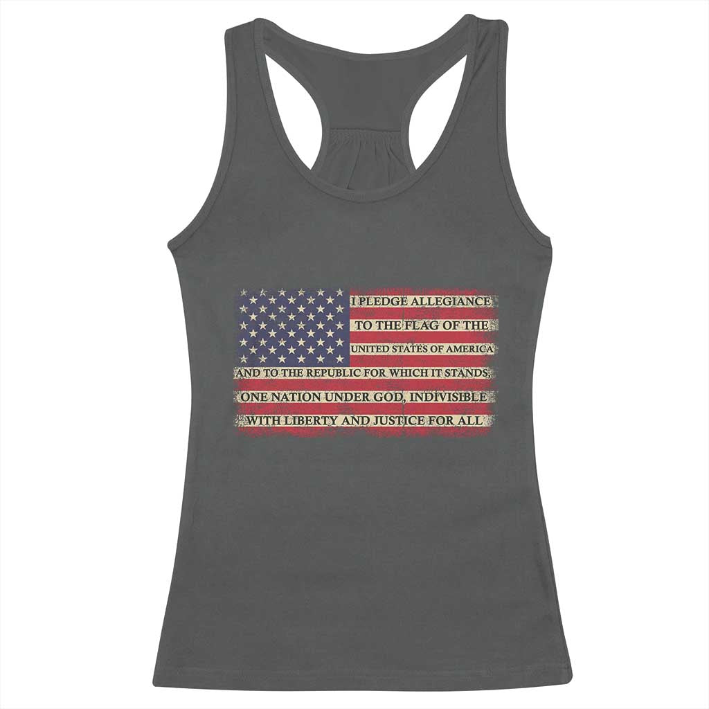 Pledge of Allegiance USA Flag Vintage Patriotic Graphic Racerback Tank Top One Nation Under God Liberty and Justice for All