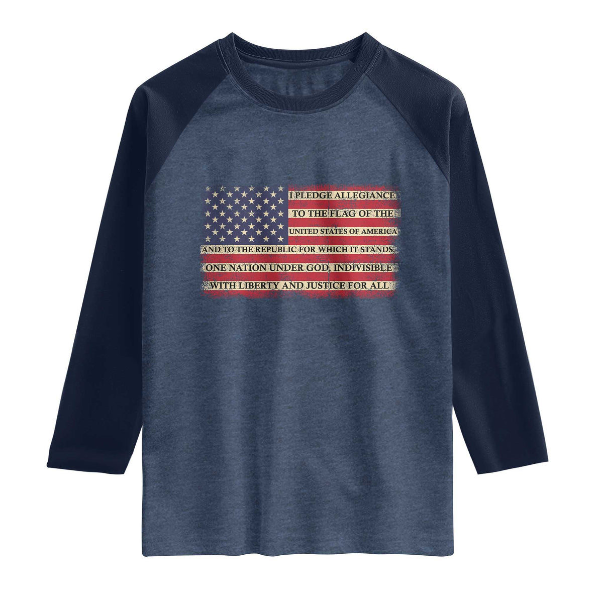 Pledge of Allegiance USA Flag Vintage Patriotic Graphic Raglan Shirt One Nation Under God Liberty and Justice for All