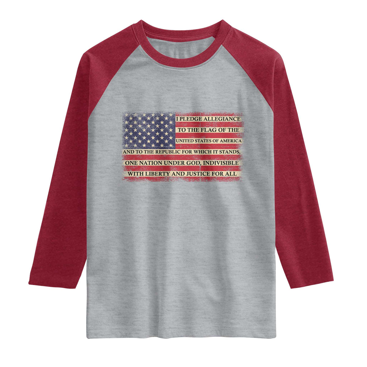 Pledge of Allegiance USA Flag Vintage Patriotic Graphic Raglan Shirt One Nation Under God Liberty and Justice for All