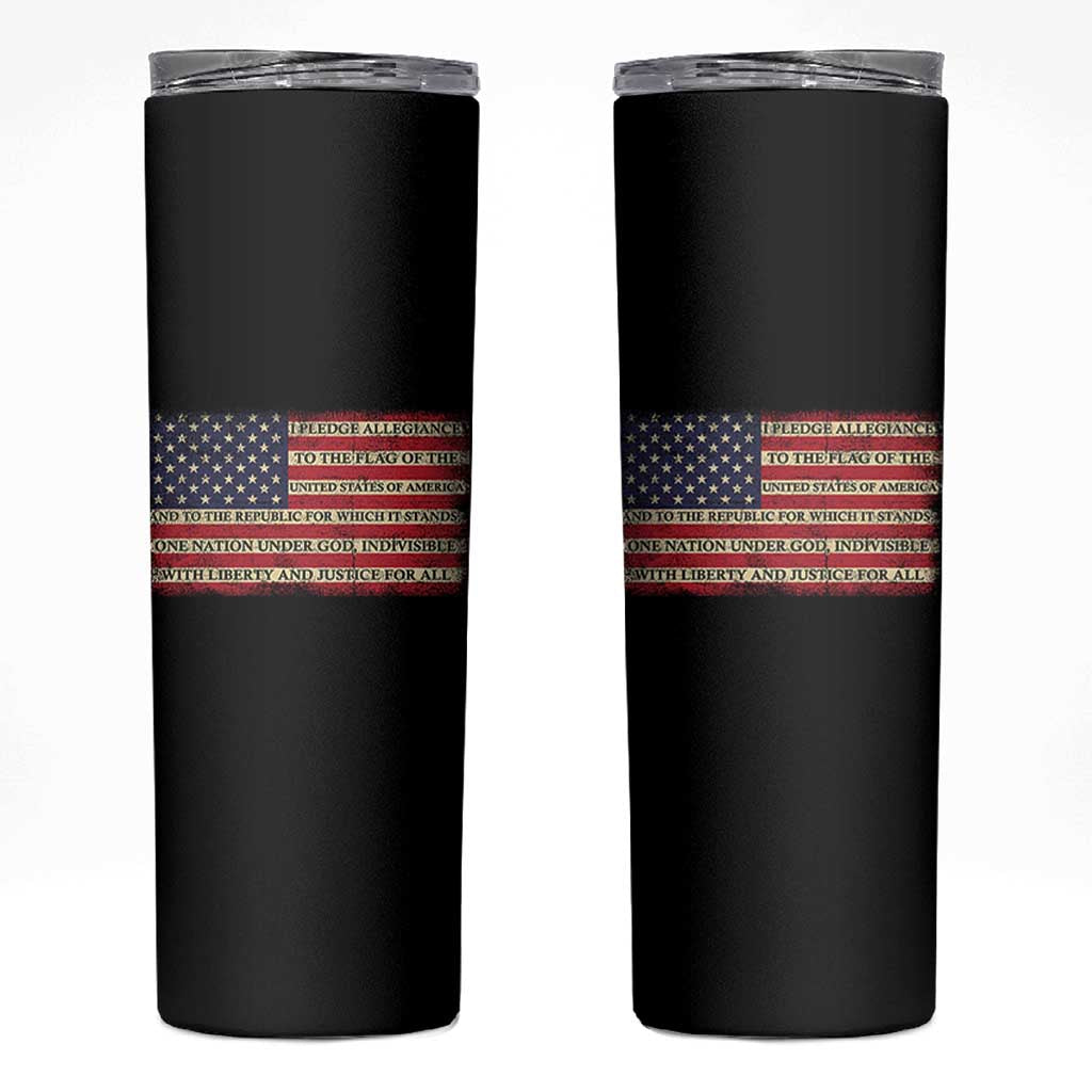 Pledge of Allegiance USA Flag Vintage Patriotic Graphic Skinny Tumbler One Nation Under God Liberty and Justice for All