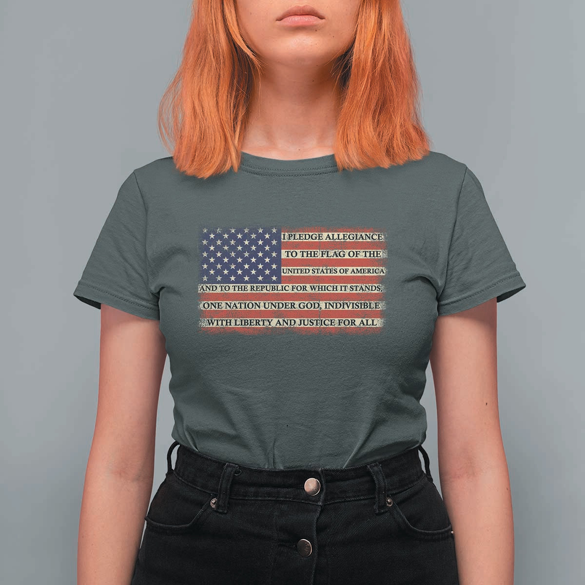 Pledge of Allegiance USA Flag Vintage Patriotic Graphic T Shirt For Women One Nation Under God Liberty and Justice for All