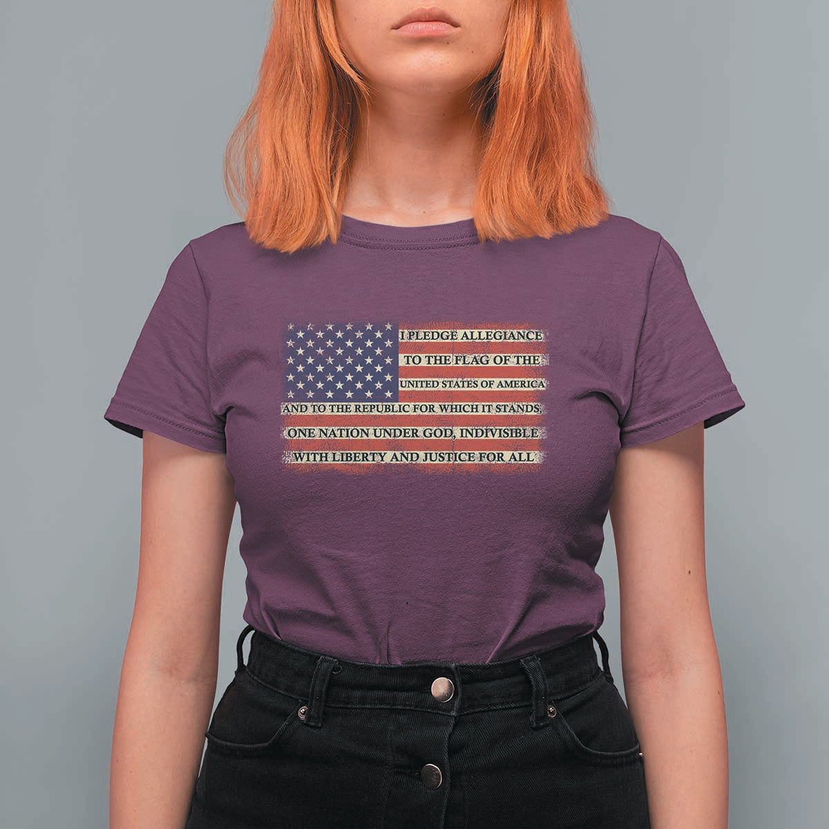 Pledge of Allegiance USA Flag Vintage Patriotic Graphic T Shirt For Women One Nation Under God Liberty and Justice for All
