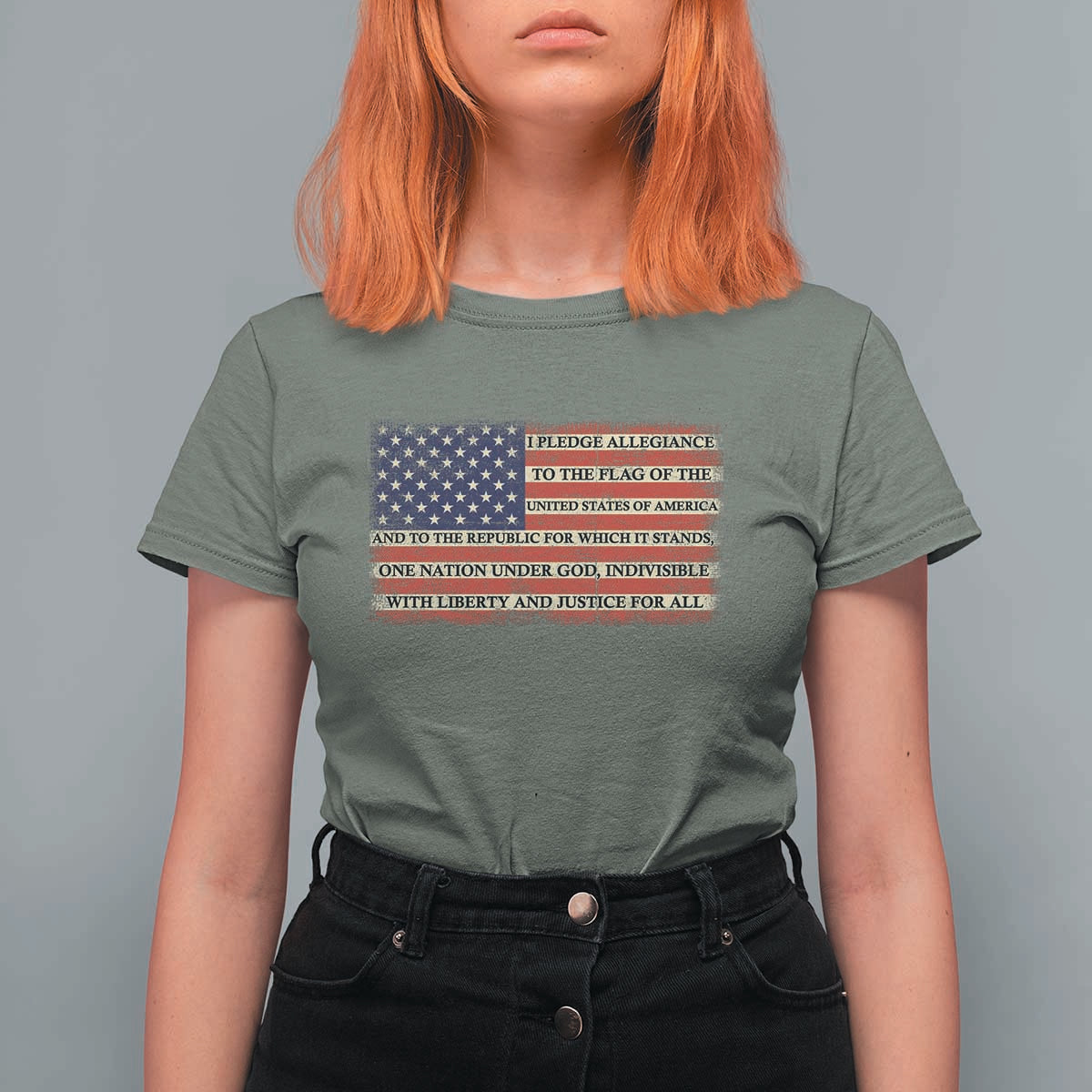 Pledge of Allegiance USA Flag Vintage Patriotic Graphic T Shirt For Women One Nation Under God Liberty and Justice for All