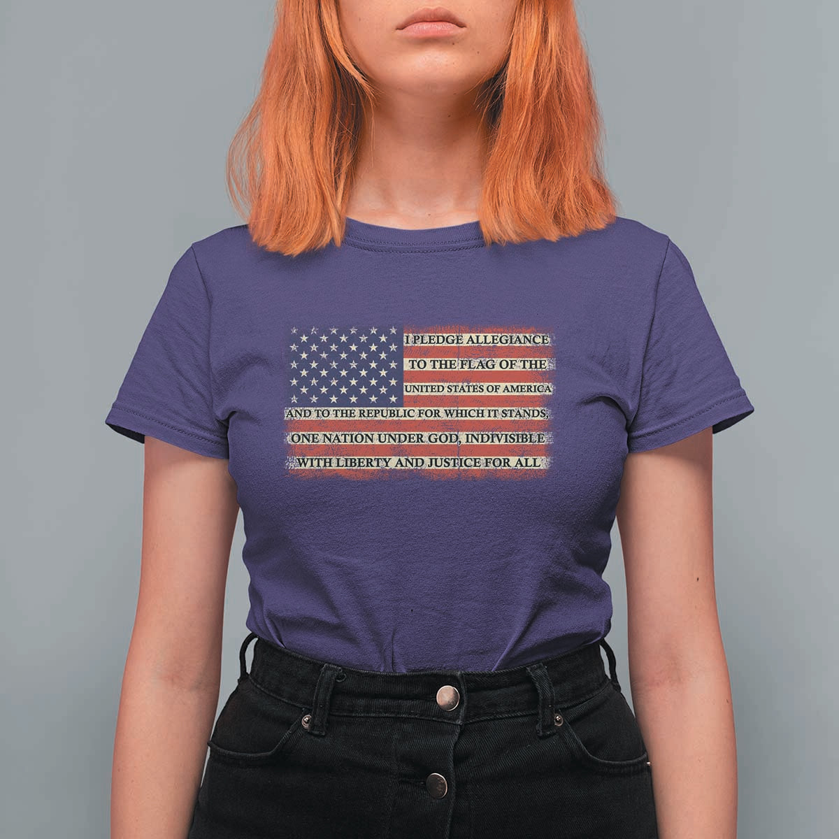 Pledge of Allegiance USA Flag Vintage Patriotic Graphic T Shirt For Women One Nation Under God Liberty and Justice for All
