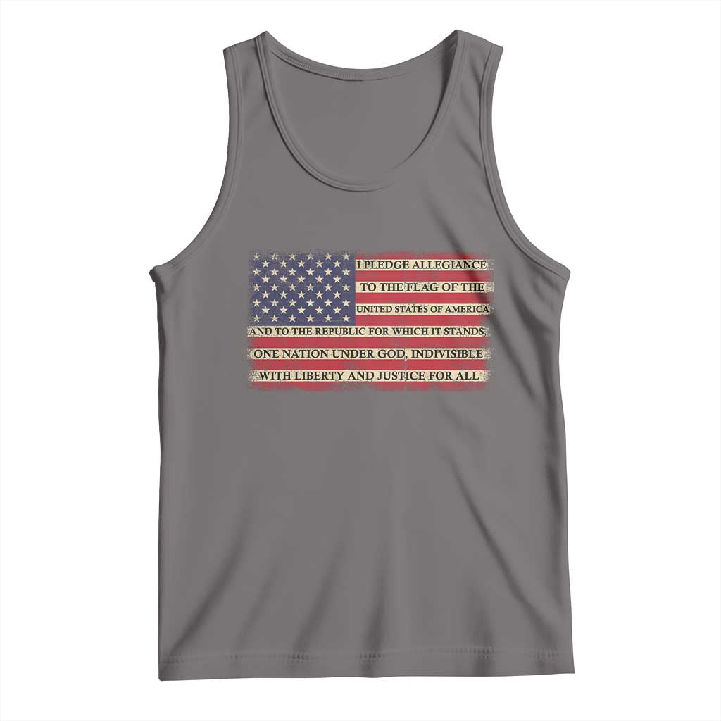Pledge of Allegiance USA Flag Vintage Patriotic Graphic Tank Top One Nation Under God Liberty and Justice for All