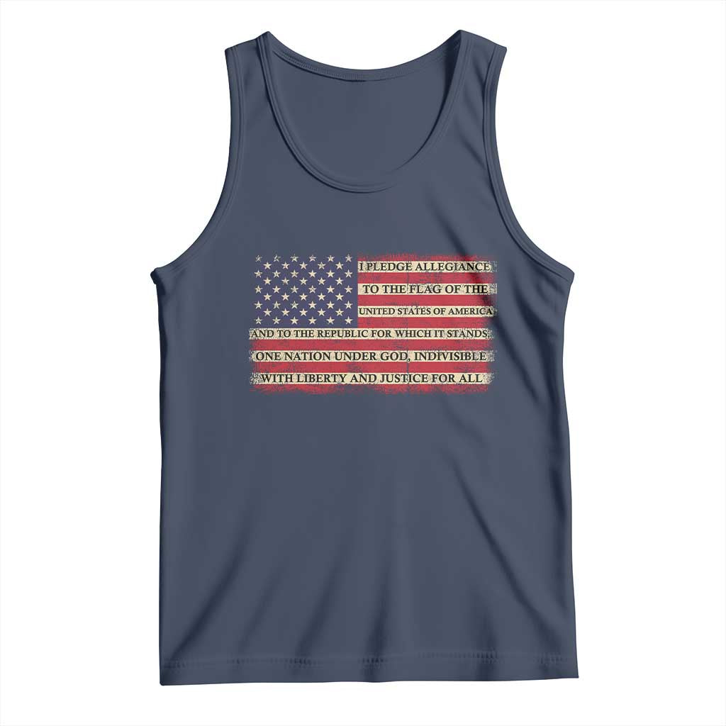 Pledge of Allegiance USA Flag Vintage Patriotic Graphic Tank Top One Nation Under God Liberty and Justice for All