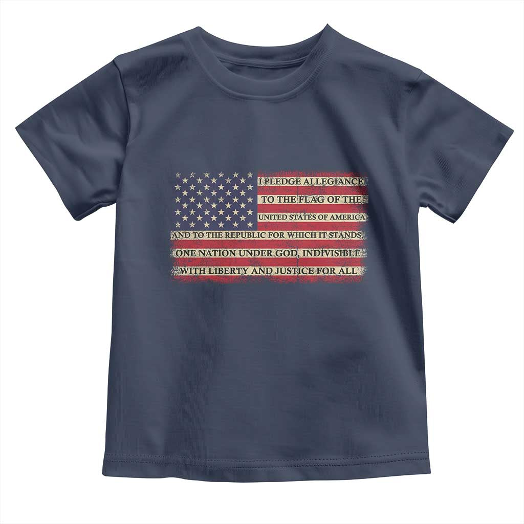 Pledge of Allegiance USA Flag Vintage Patriotic Graphic Toddler T Shirt One Nation Under God Liberty and Justice for All