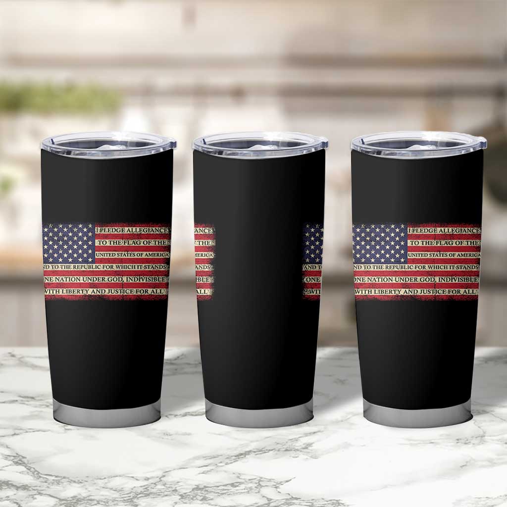 Pledge of Allegiance USA Flag Vintage Patriotic Graphic Tumbler Cup One Nation Under God Liberty and Justice for All