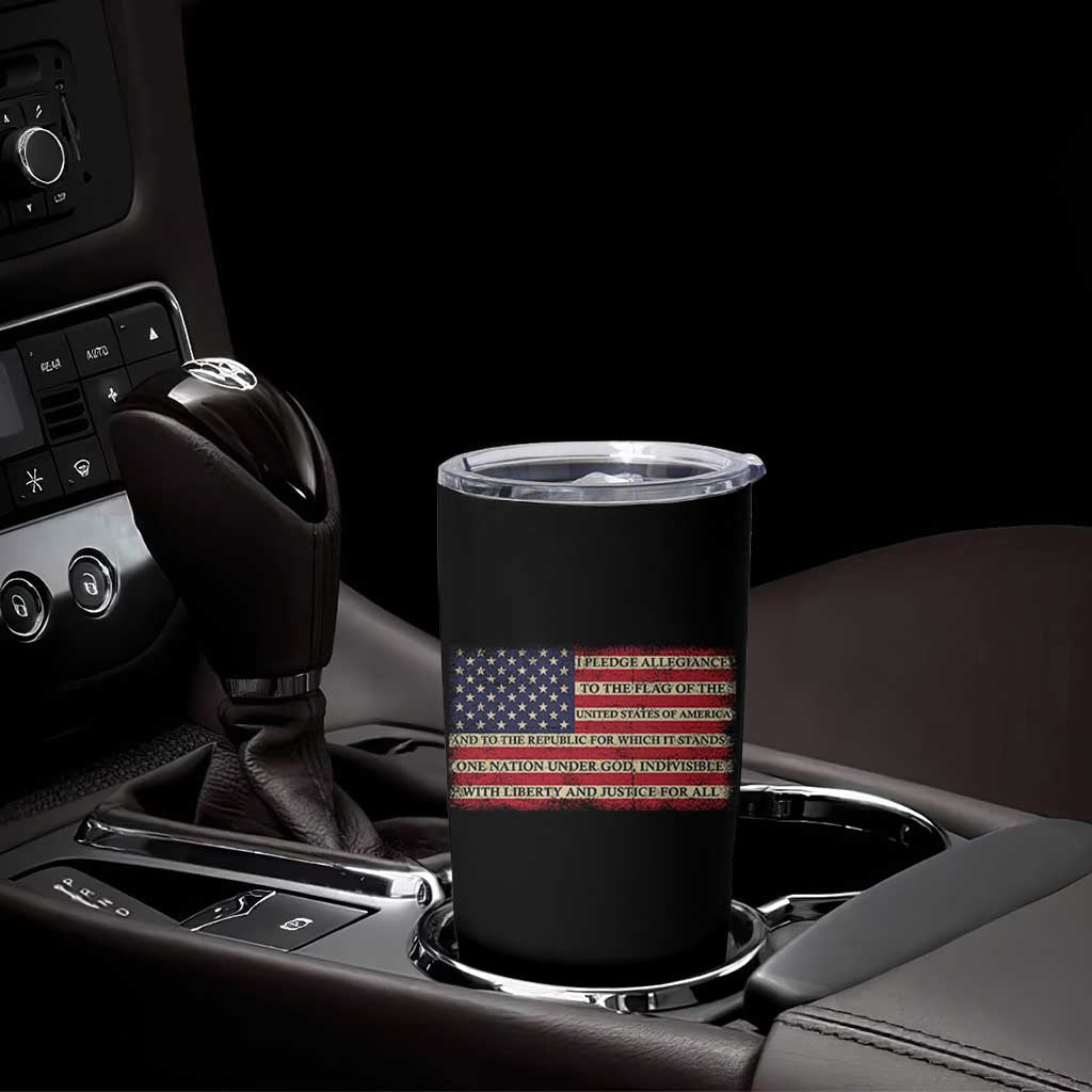 Pledge of Allegiance USA Flag Vintage Patriotic Graphic Tumbler Cup One Nation Under God Liberty and Justice for All