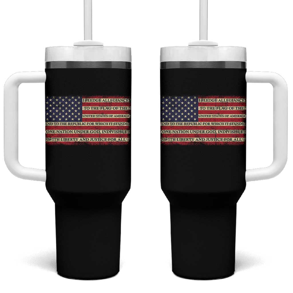 Pledge of Allegiance USA Flag Vintage Patriotic Graphic Tumbler With Handle One Nation Under God Liberty and Justice for All